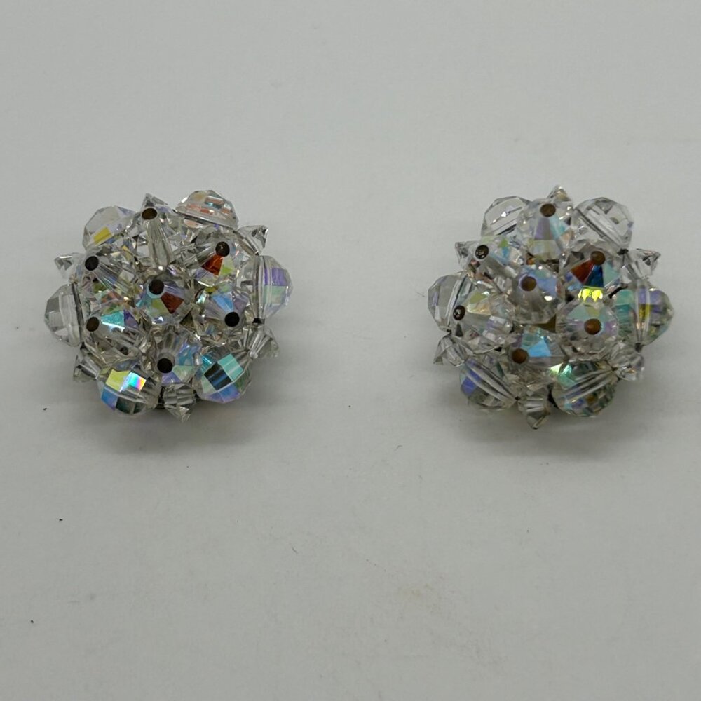 Laguna Vintage Aurora Borealis Crystal Cluster Clip-On Earrings Iridescent - Picture 7 of 16